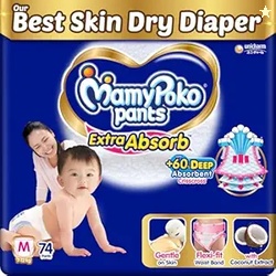 MamyPoko Pants Extra Absorb Baby Diapers, Medium (M size) | 7-12 kg | 