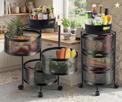 HomeWiz 3-Layer Round Kitchen Trolley | Movable Storage Organizer for 