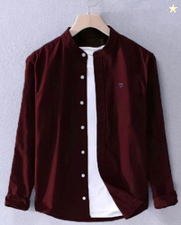 FUBAR Men Slim Fit Solid Mandarin Collar Casual Shirt