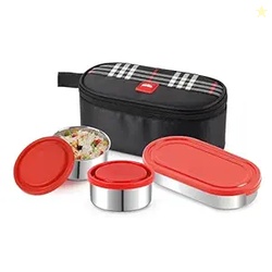 CELLO MF Trent Plus Stainless Steel Lunch Box with Jacket | Red | Leak