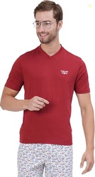 U.S. POLO ASSN. Men Solid V Neck Pure Cotton Red T-Shirt