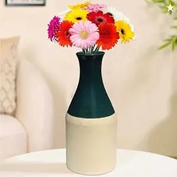 Pure Source India Porcelain Flower Vase (8 Inch) (Green) (Without Flow