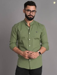 FUBAR Men Slim Fit Solid Mandarin Collar Casual Shirt