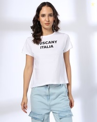 DNMX Women Tuscany Italia Print Loose Fit Crew-Neck T-Shirt