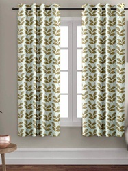 Aura White & Gold Toned 2 Pieces Leaf Printed Eyelet Room Darkening Wi