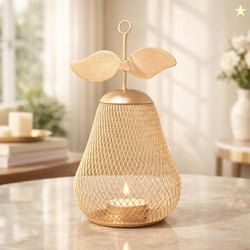 MARKET 99 Metal Pear T- Lite Holder - Golden | Elegant Home Decor for 