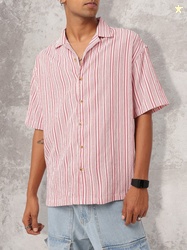 WROGN X fwd Vertical Striped Textured Seersucker Oversized Shirt