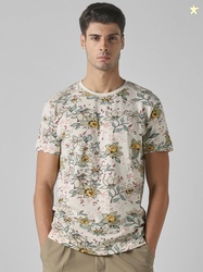 Mufti Floral Printed Pure Cotton Slim Fit T-shirt