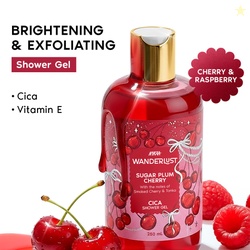 Wanderlust Sugar Plum Cherry Perfume Shower Gel With Cica, Vitamin E (