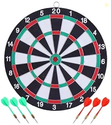 Toyshine Wooden Double Sided 12 inch Dart Board Family Game Set with 4