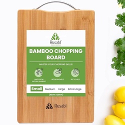 Rusabl Bamboo Wooden Chopping Board with Metal Handle, Multipurpose Cu