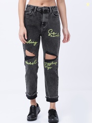 Tokyo Talkies Women Grey Boyfriend Fit Mid-Rise Highly Distressed Jean