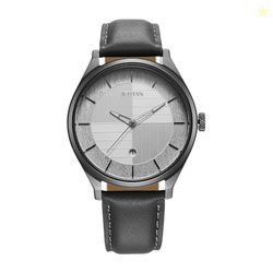 Titan Neo Economy Quartz Analog with Date Silver Dial Grey Leather Str