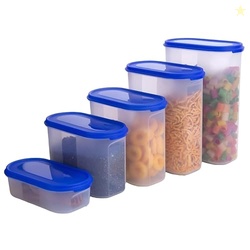 Sulfar Oval Modular Plastic Storage Containers with Lid, Set of 5 (Blu