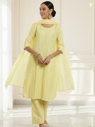 Gerua By Libas Yellow Geometric Embroidered Sequinned Straight Kurta W