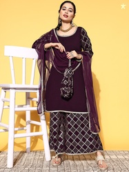 Gerua By Libas Women Purple Poly Georgette Ethereal Embroidery Kurta S