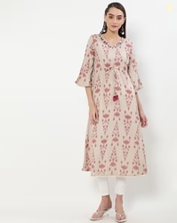ATEESA Ikat Print A-Line Kurta with Drawstring