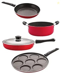 NIRLON Gas Compatible Non Stick Aluminium Cookware Set, 4 Pieces (FP10