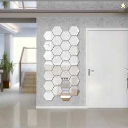 wall1ders 10.5 cm 28 Hexagon Silver 3D Acrylic Mirror Wall Sticke...mo