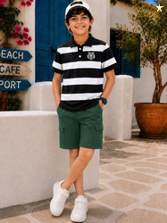 YK X Trampoline Boys Striped T-shirt with Shorts