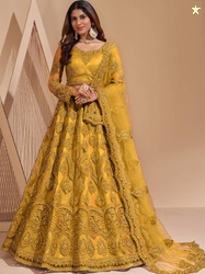 ZAALIMA FASHION Floral Embroidered Thread Work Semi-Stitched Lehenga &