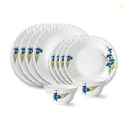 Larah by Borosil Nina Fluted Series Opalware Dinner Set | 12 Pieces fo