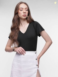 French Connection Casual Regular Sleeves Solid Women Black Top