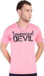 Go Devil Men Printed Round Neck Cotton Blend Pink T-Shirt
