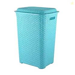 Cello Eliza Plastic Laundry Basket with Lid, Light Blue, 50 Ltrs | Lig