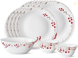 Larah by BOROSIL Fluted Series Verona Opalware Dinner Set | 13 Piece f