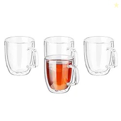 Amazon Brand - Solimo Borosilicate Glass Tea Cup, Double Wall, Extra-W