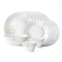 Larah by Borosil Ingot Fluted Series Opalware Dinner Set | 19 Pieces f
