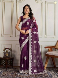 VRLOOKMEFASHION Embroidered Bollywood Net Saree (Pack of 2, Purple)
