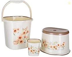 Nayasa Square Ring DLX Plastic Set of 3 (Bucket 18 L+Mug 1.5 L + Stool