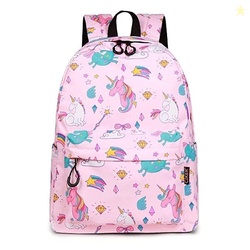 NISHI - Unicorn Print Casual Backpack Cartoon Design, Pink, Zipper Clo
