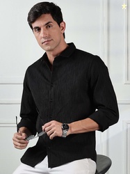 HERE&NOW Men Spread Collar Textured Slim Fit Casual Shirt