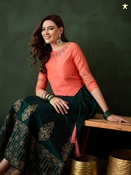 Sangria Printed Three Quarter Sleeve Lehenga Choli