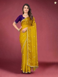 Kandora Embellished Beads and Stones Pure Chiffon Heavy Work Saree