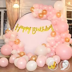 Flyloons Birthday Decoration for girls Gold Pink White Theme 65pcs kit
