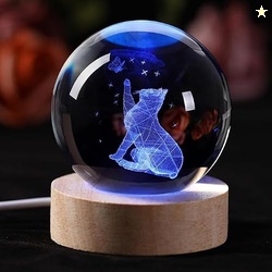 GITGRNTH 16 Color 3D Crystal Ball Lamp - Cat Night Light, Cat Ligth Ba