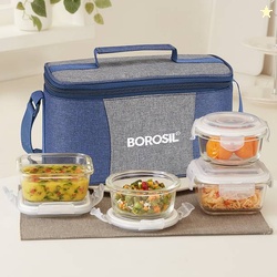 BOROSIL Alora Universal Glass Lunchbox, 4 pc Set (320 m...