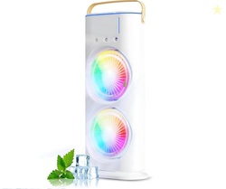 Mini Cooler Double Fan, 2026 USB Rechargeable 3-Speed Quiet Dual Spray