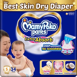 MamyPoko Pants Extra Absorb Baby Diapers Small (S size), 4-8 kg, 34 Co