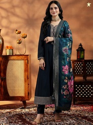 Libas Women Floral Yoke Design Panelled Kurta with Trousers & With Dup