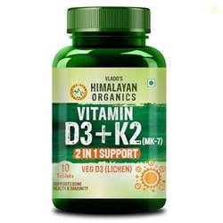 Vlados Himalayan Organics Vitamin D3 600 IU + K2 as MK7 Supplement | S