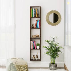 Furniture Caf Wooden Wall Mounted 5-Tier Vertical Bookshelf  Slim Stor