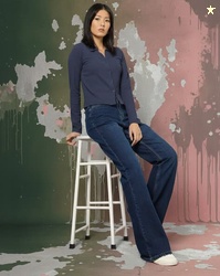 YOUSTA Women Lightly Washed Flared Jeans
