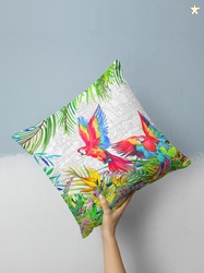 BIANCA White Floral Polyester Anti-Wrinkle Square Cushion Cover -15.7x