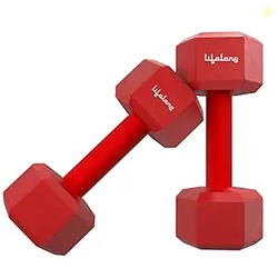 Lifelong PVC Hex Fixed Dumbbells Pack of 2 (3kg*2) Red Color for Home 