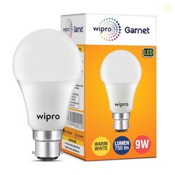 wipro Garnet 9W LED Bulb for Home & Office |Warm White (2700K) | B22 B